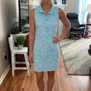 Katherine Way women teal white Campeche tropical print UPF 50 dress sz S